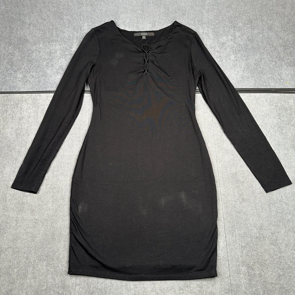 Guess Los Angeles Black Long Sleeve Lace Up Bodycon Dress Medium Y2k